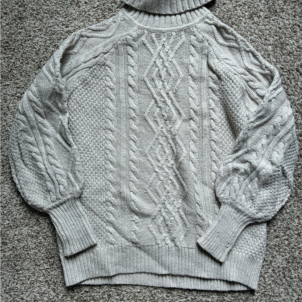 Mango Gray Cowl Neck Cable Knit Sweater